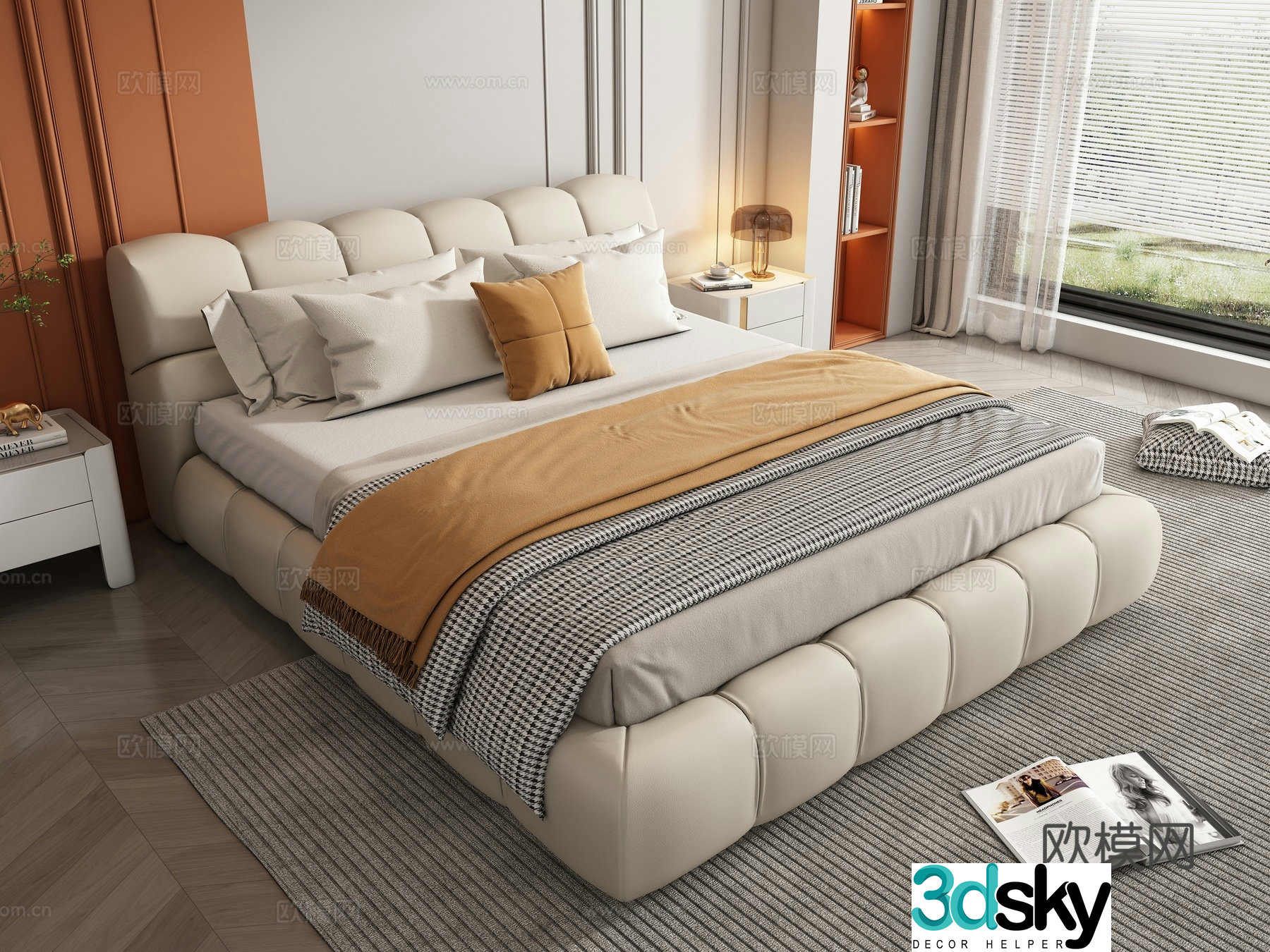 Modern double bed 3d model