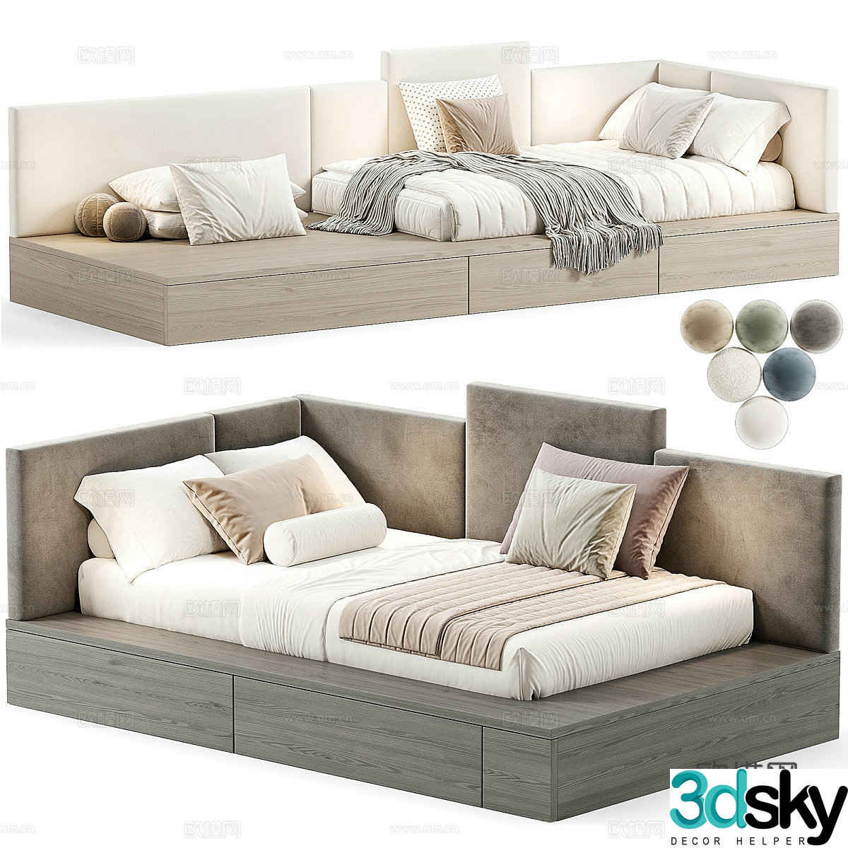 Modern cream style children’s fabric bed 3d model
