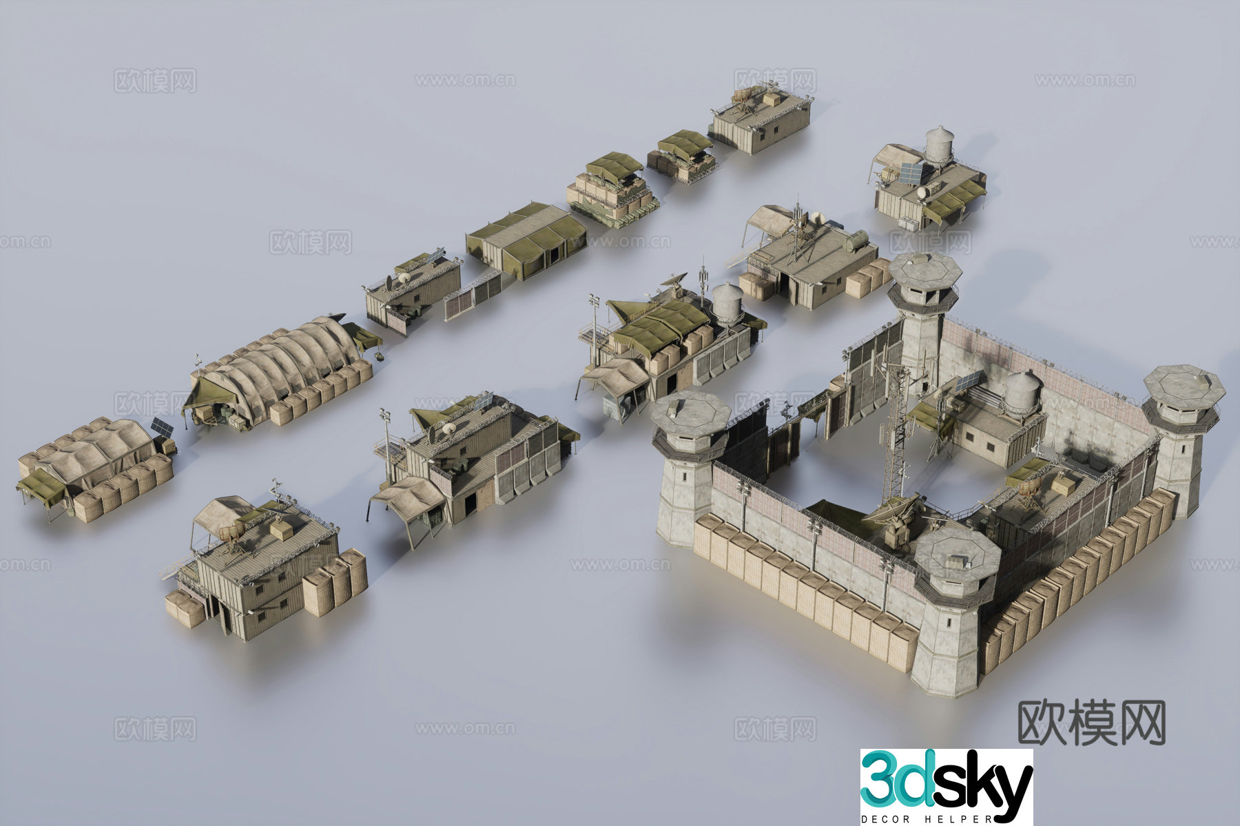 Modular military tent camp 3d model
