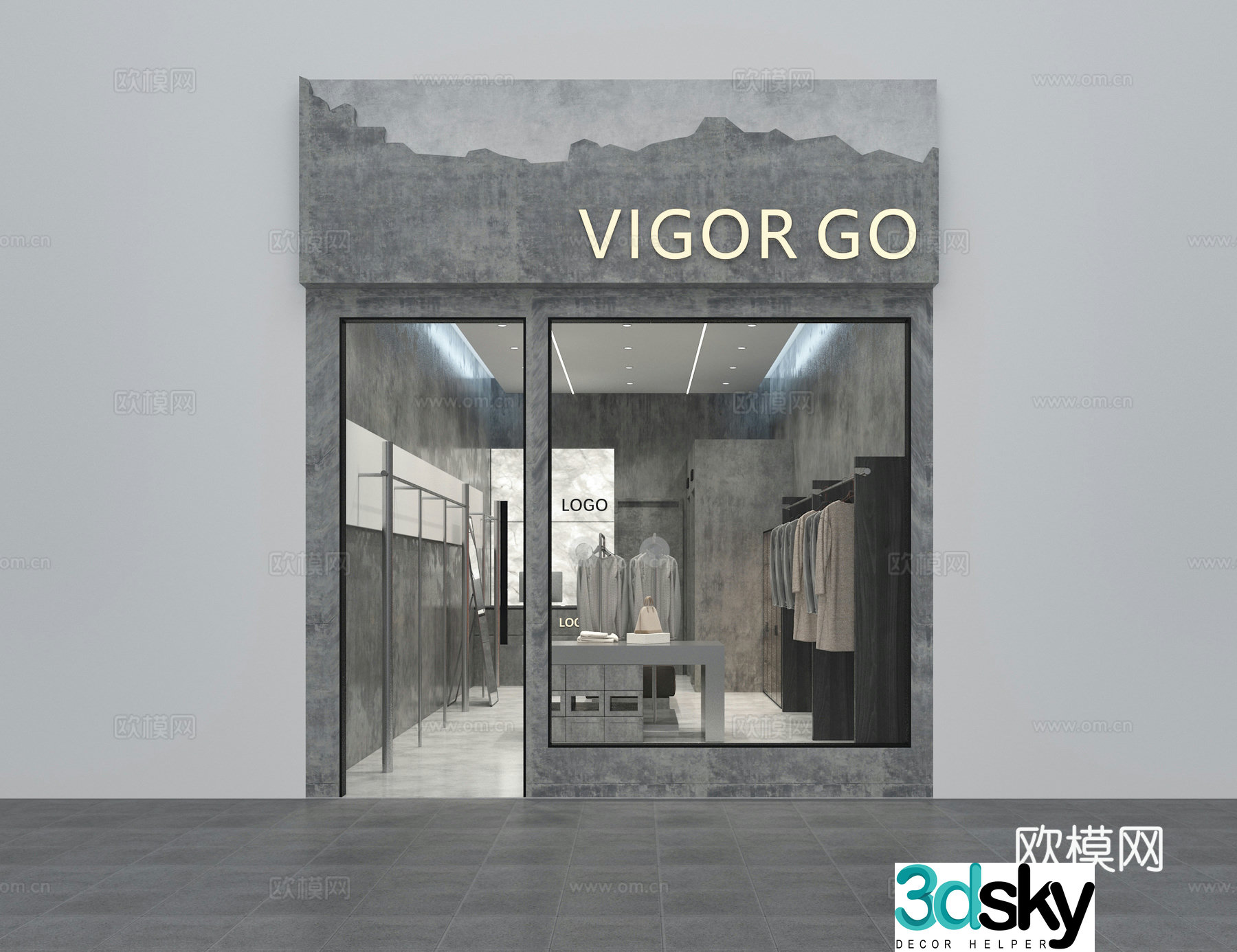 Industrial style dark clothing store 3d model