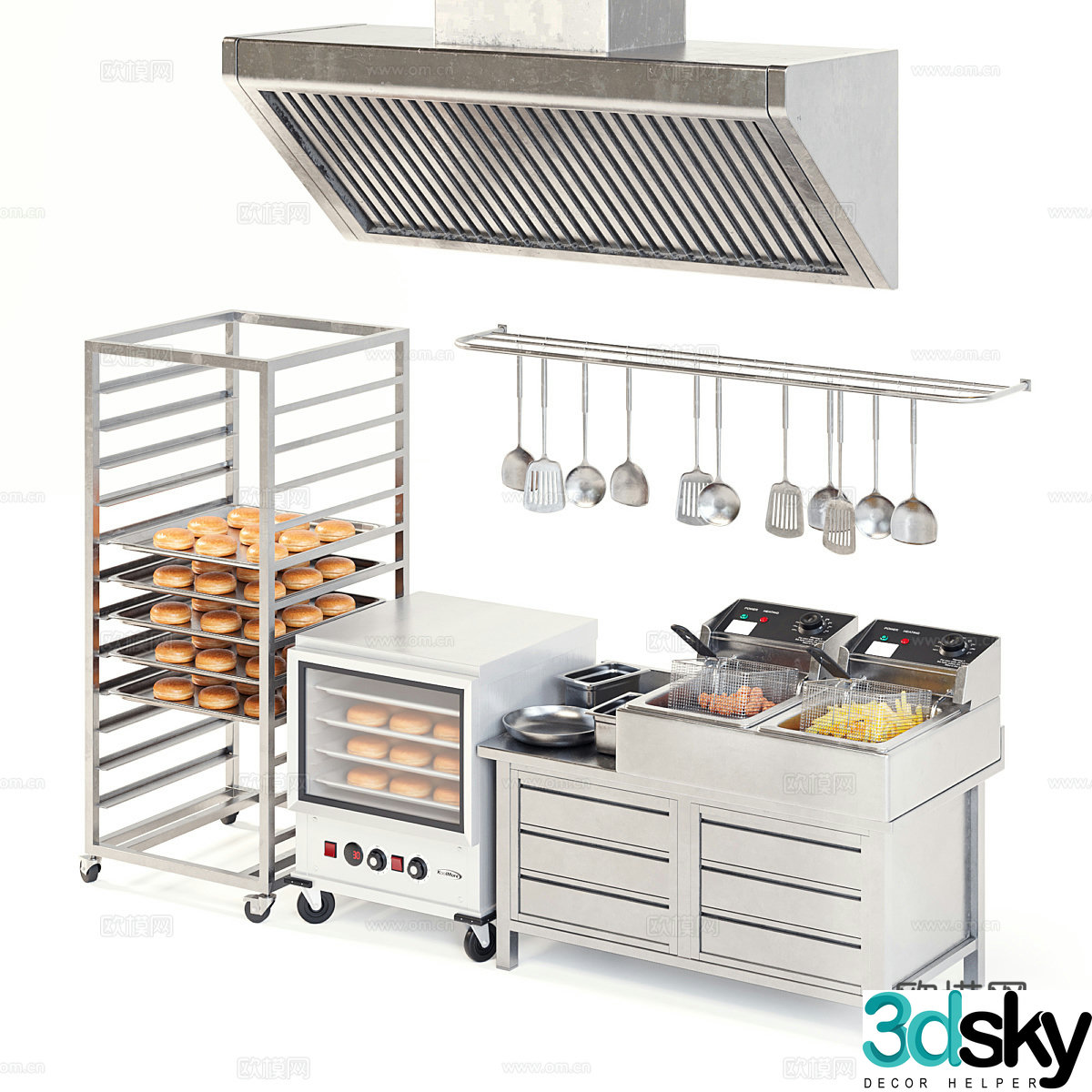 Modern commercial kitchen set 3d model