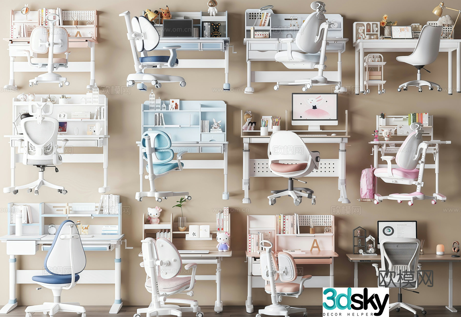 Modern children’s desk chair desk lift chair desk chair desk chair ornament 3d model