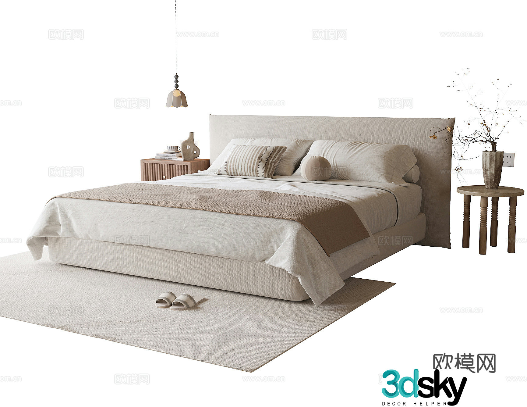 Modern double bed bedside chandelier 3d model