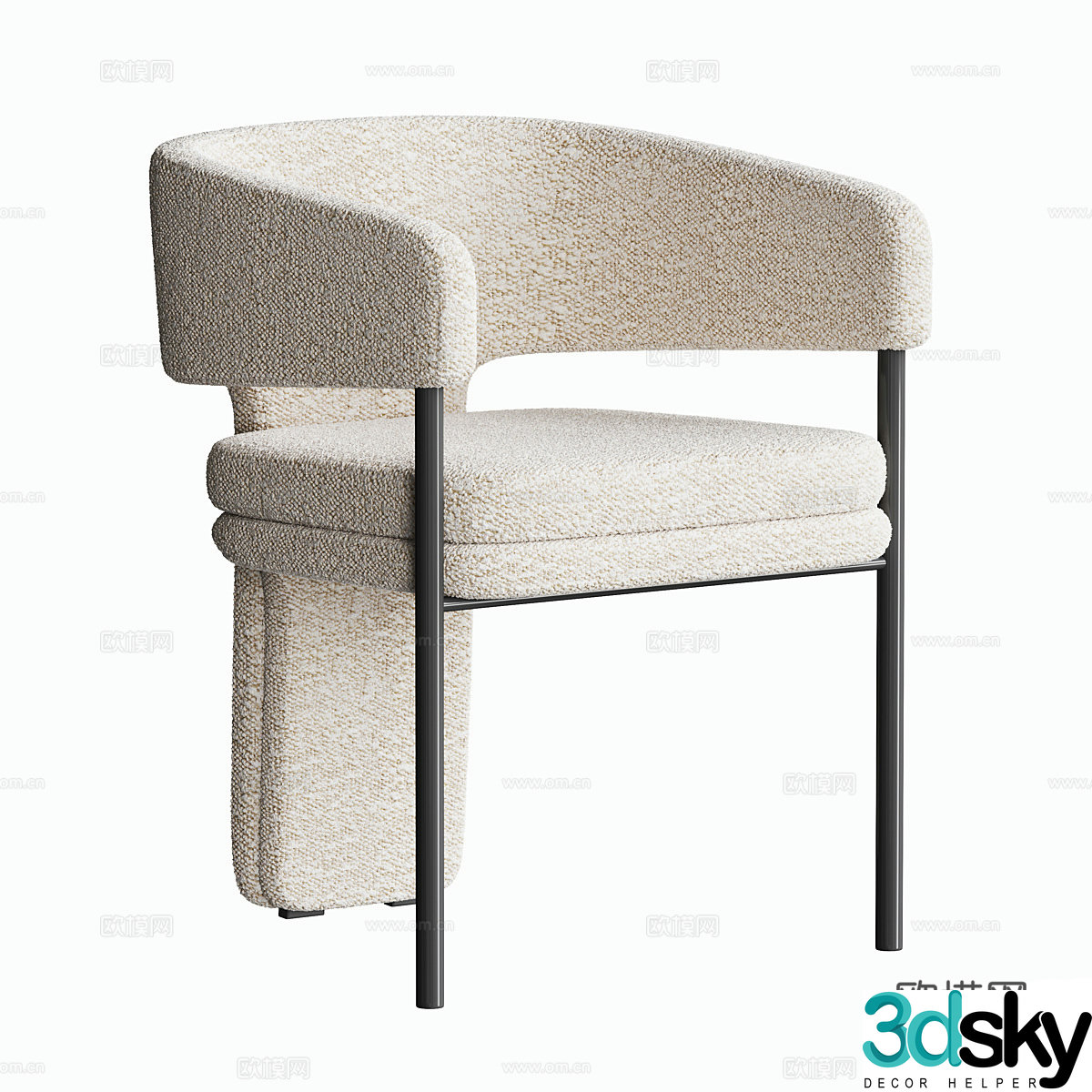Modern cream style linen dining chair 3d model