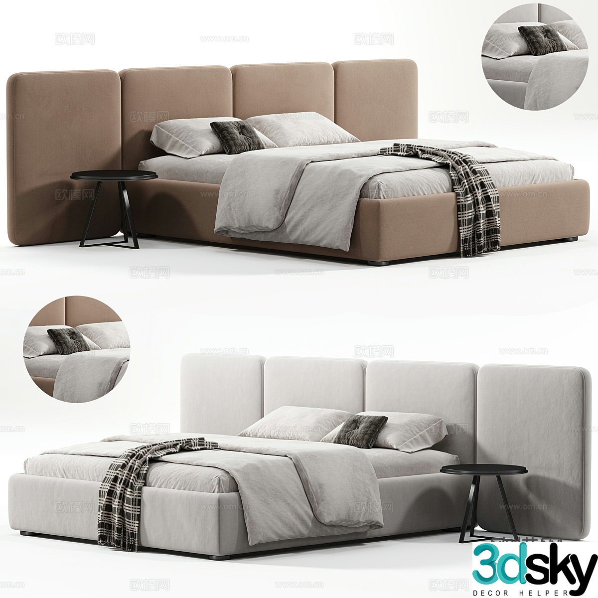 Modern Italian fabric double bed 3D model