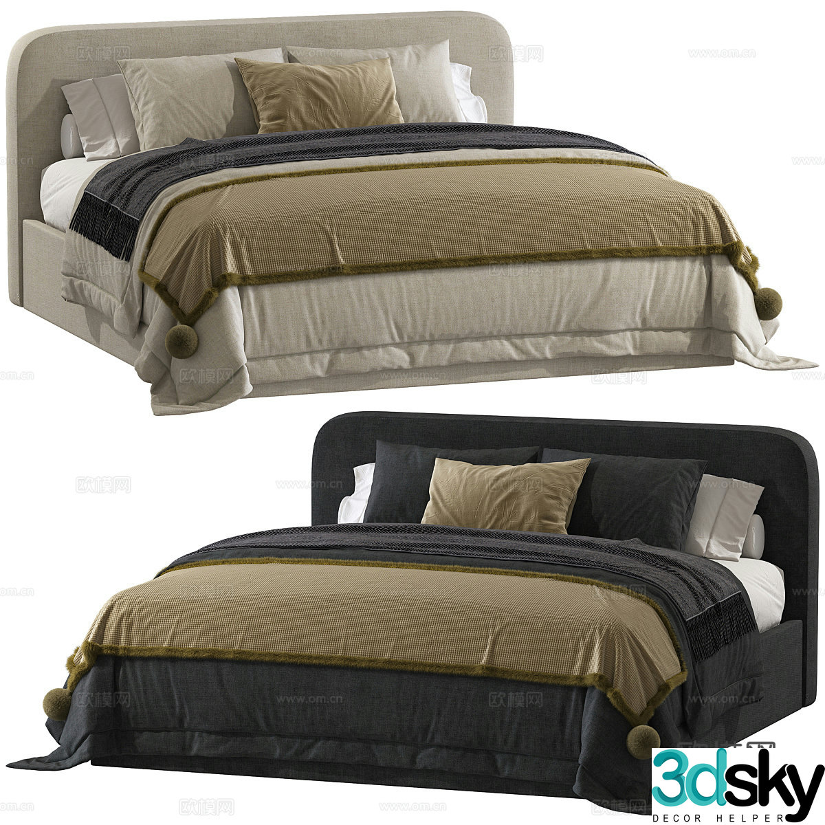 New Chinese style fabric double bed 3D model