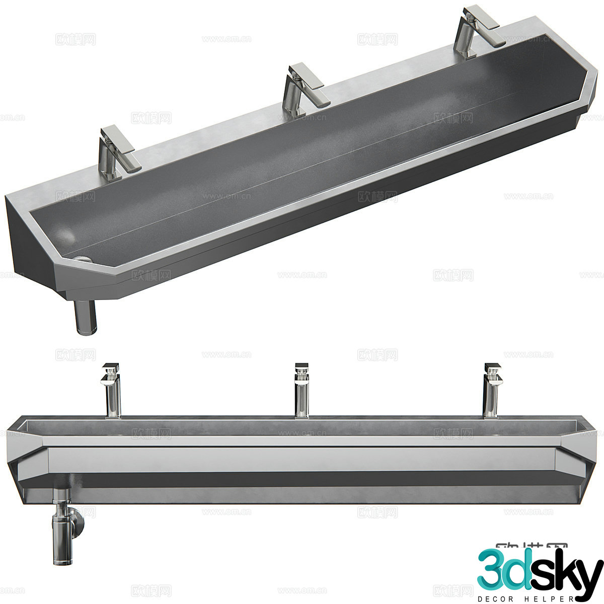 Modern commercial stainless steel sink 3d model