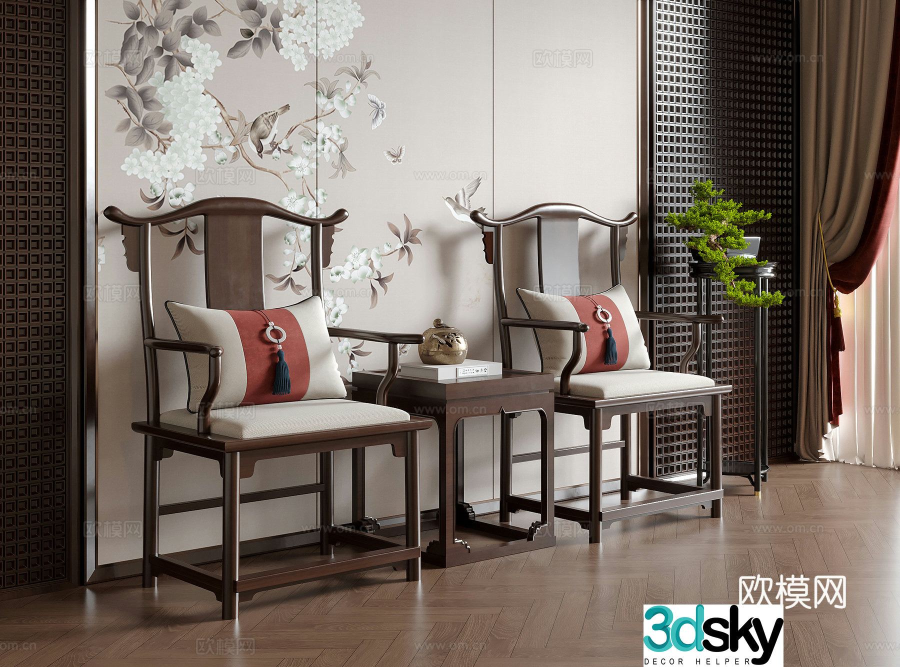 New Chinese style single chair tea chair dining chair leisure chair 3d model