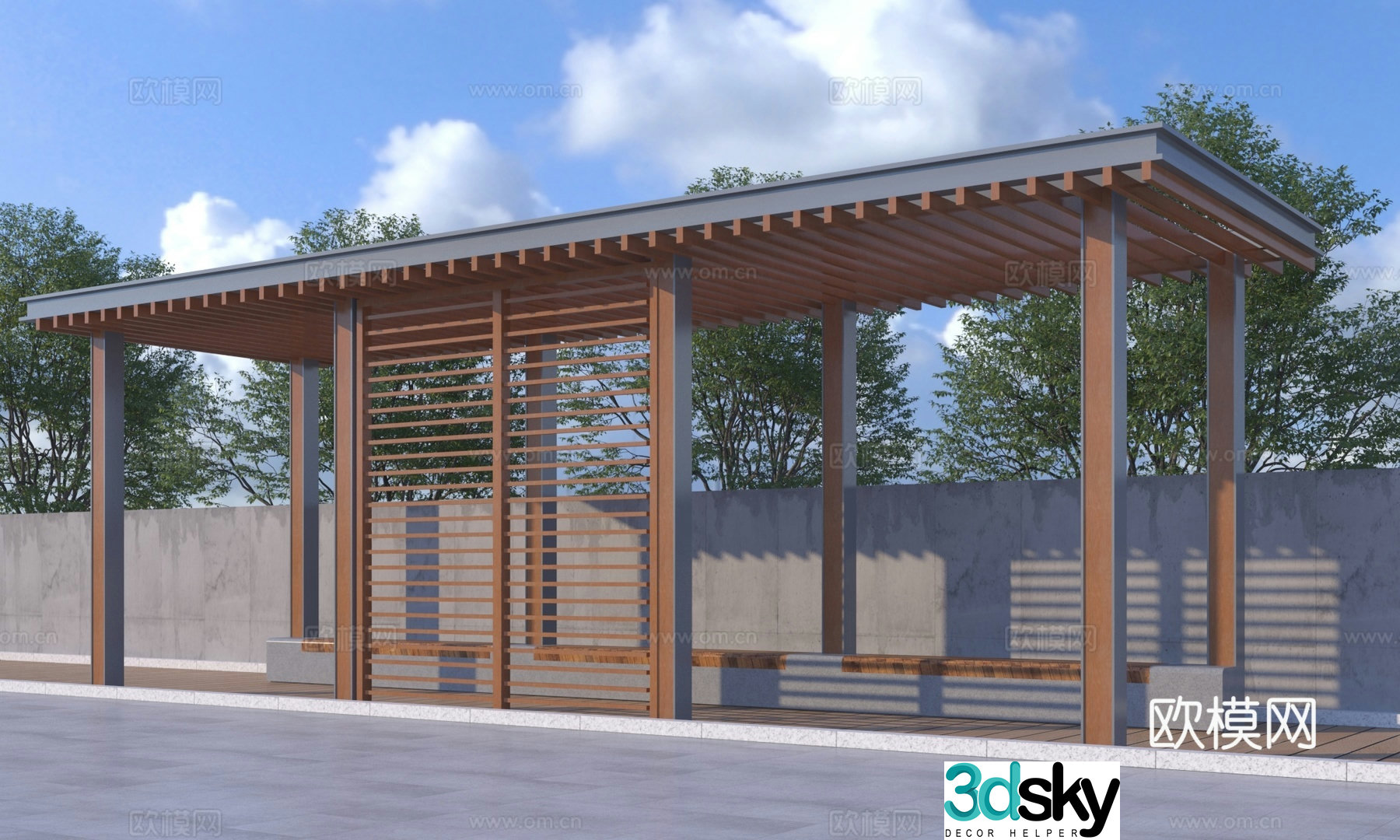 New Chinese-style landscape corridor frame 3D model