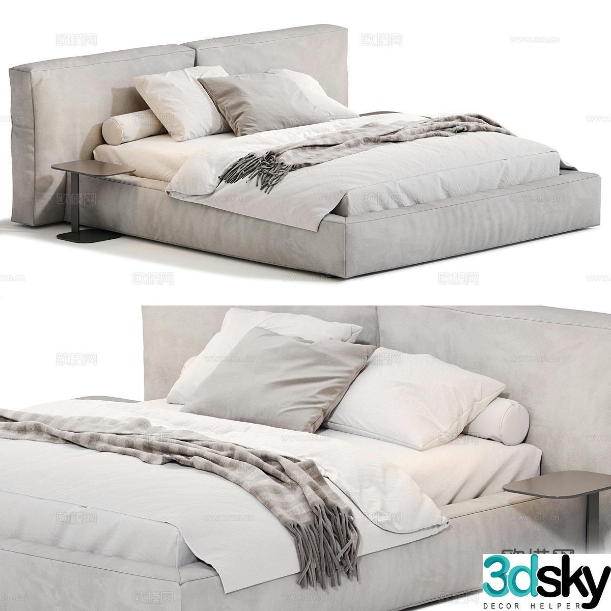 Modern Italian cream style fabric double bed 3d model