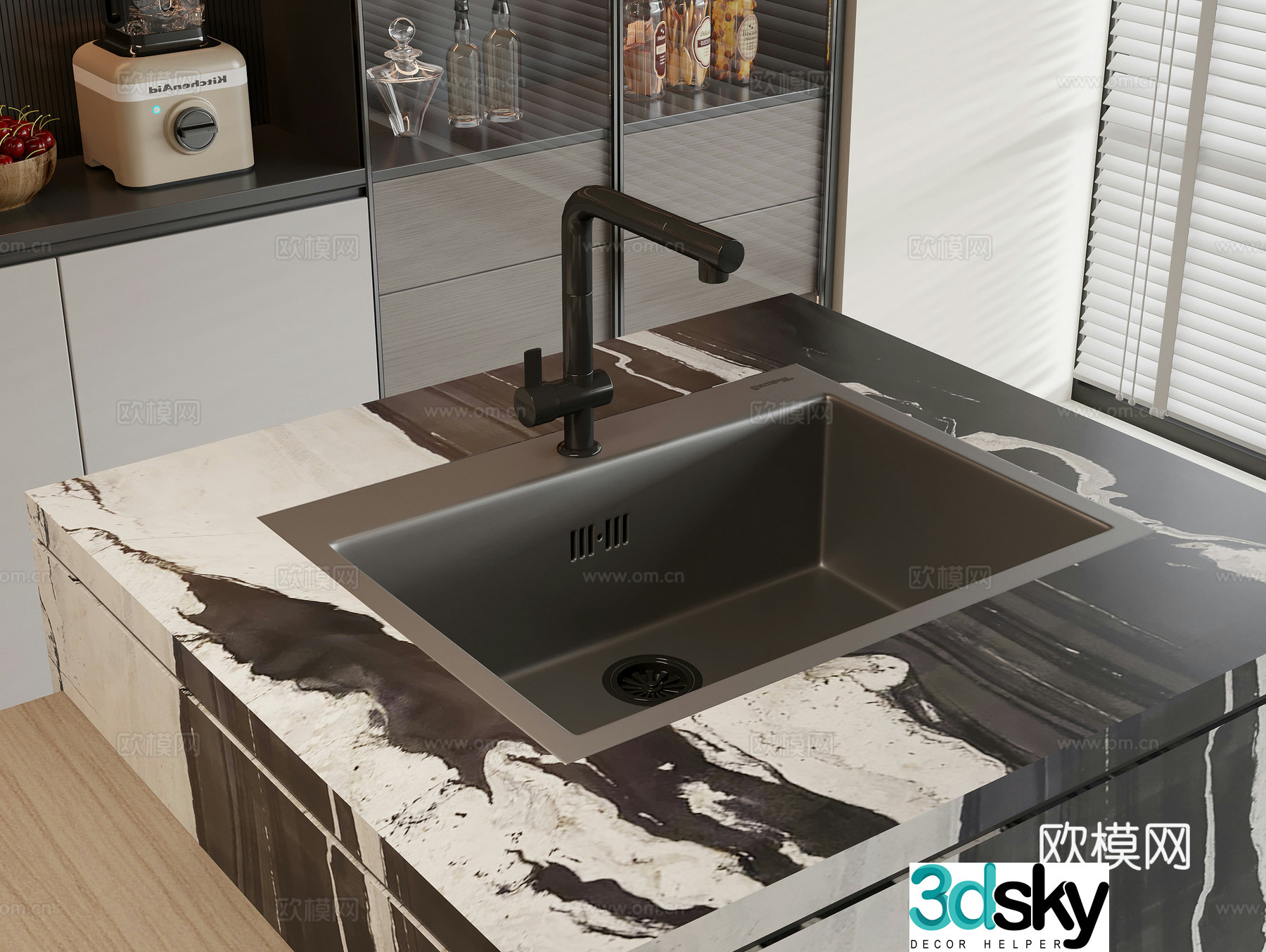 Stainless steel sink faucet wash basin water bar 3D model