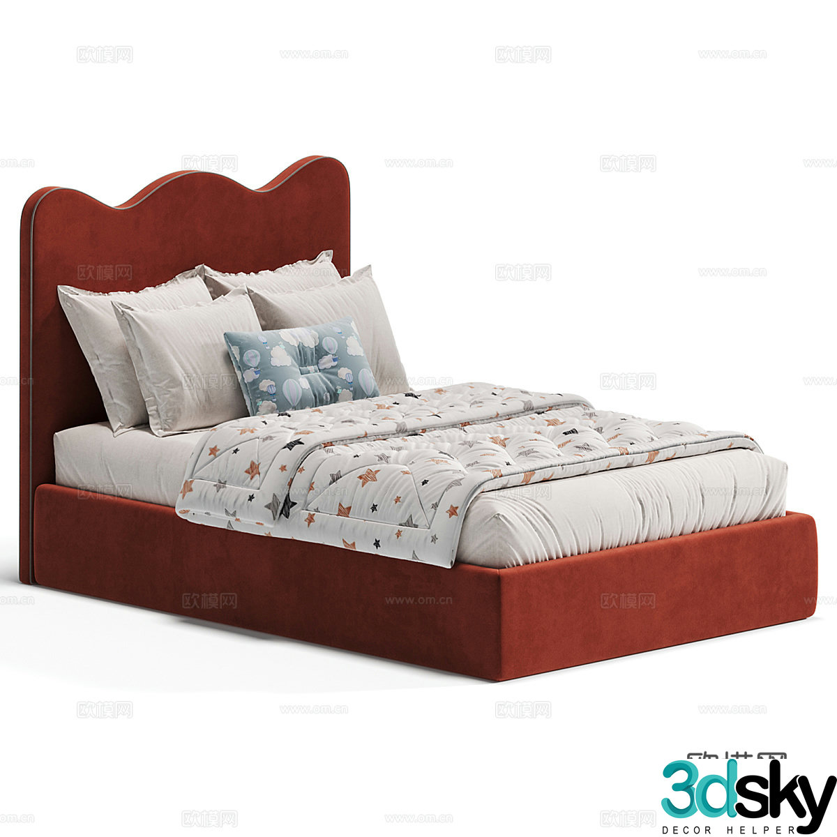 New Chinese style fabric children’s bed 3D model