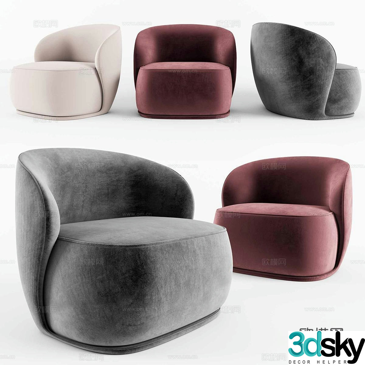 La Pipe Modern Leisure Chair Armchair Fabric Leisure Chair Single Sofa 3D Model