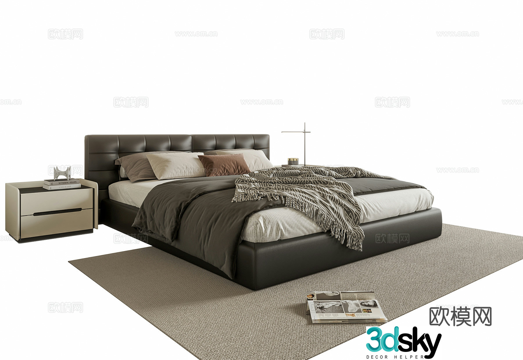 Modern double bed nightstand 3d model