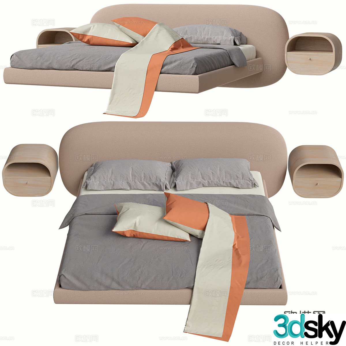 Modern Nordic children’s fabric bed 3D model