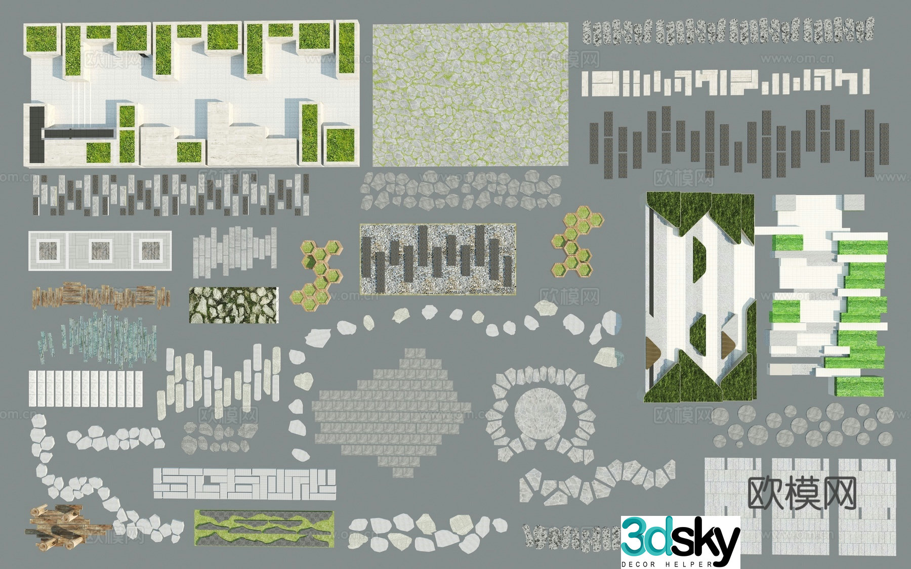 New Chinese style garden road Tingbu stone trail_yard paving_garden paving 3D model