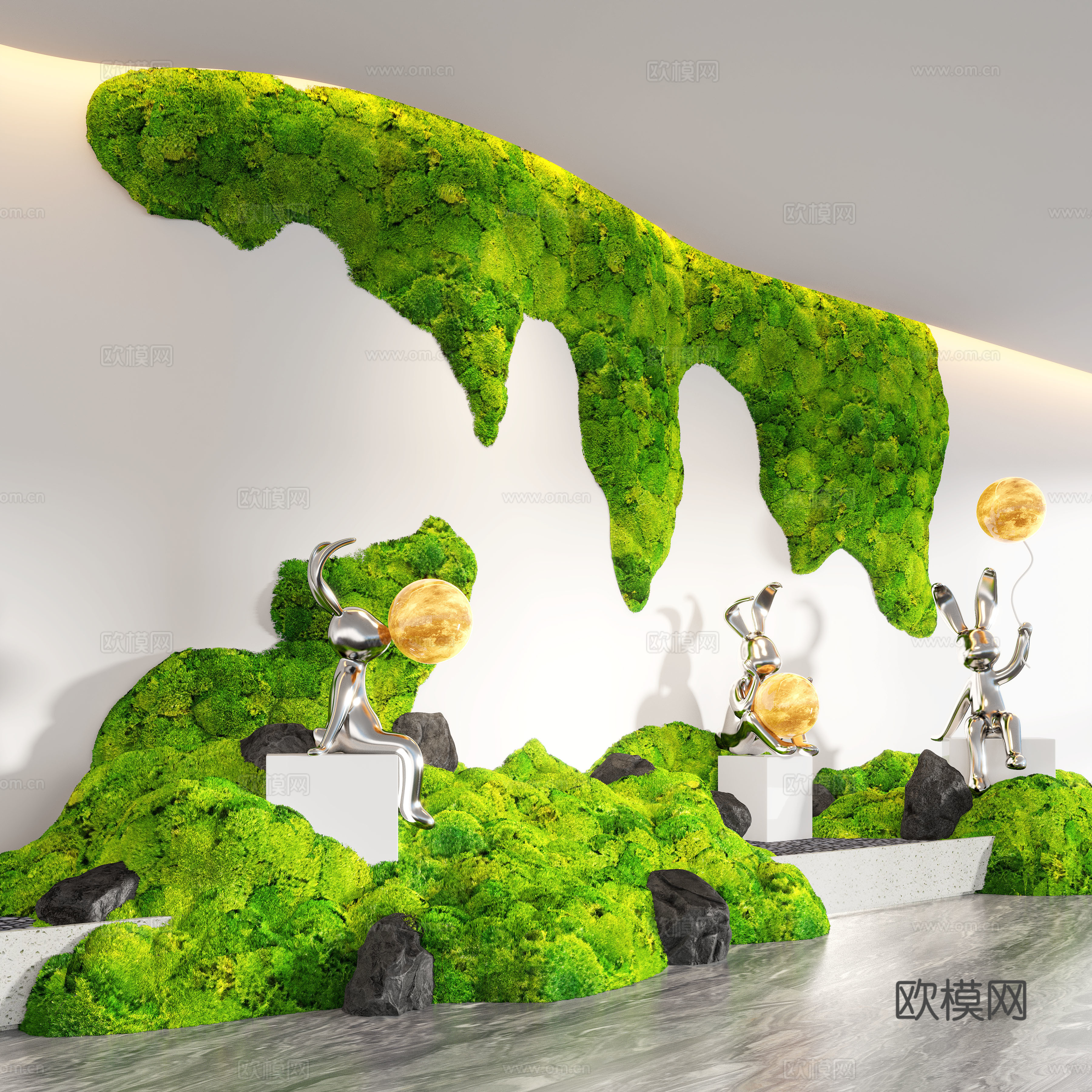 Modern interior landscape landscaping moss landscape plant wall immortal moss wall 3d model