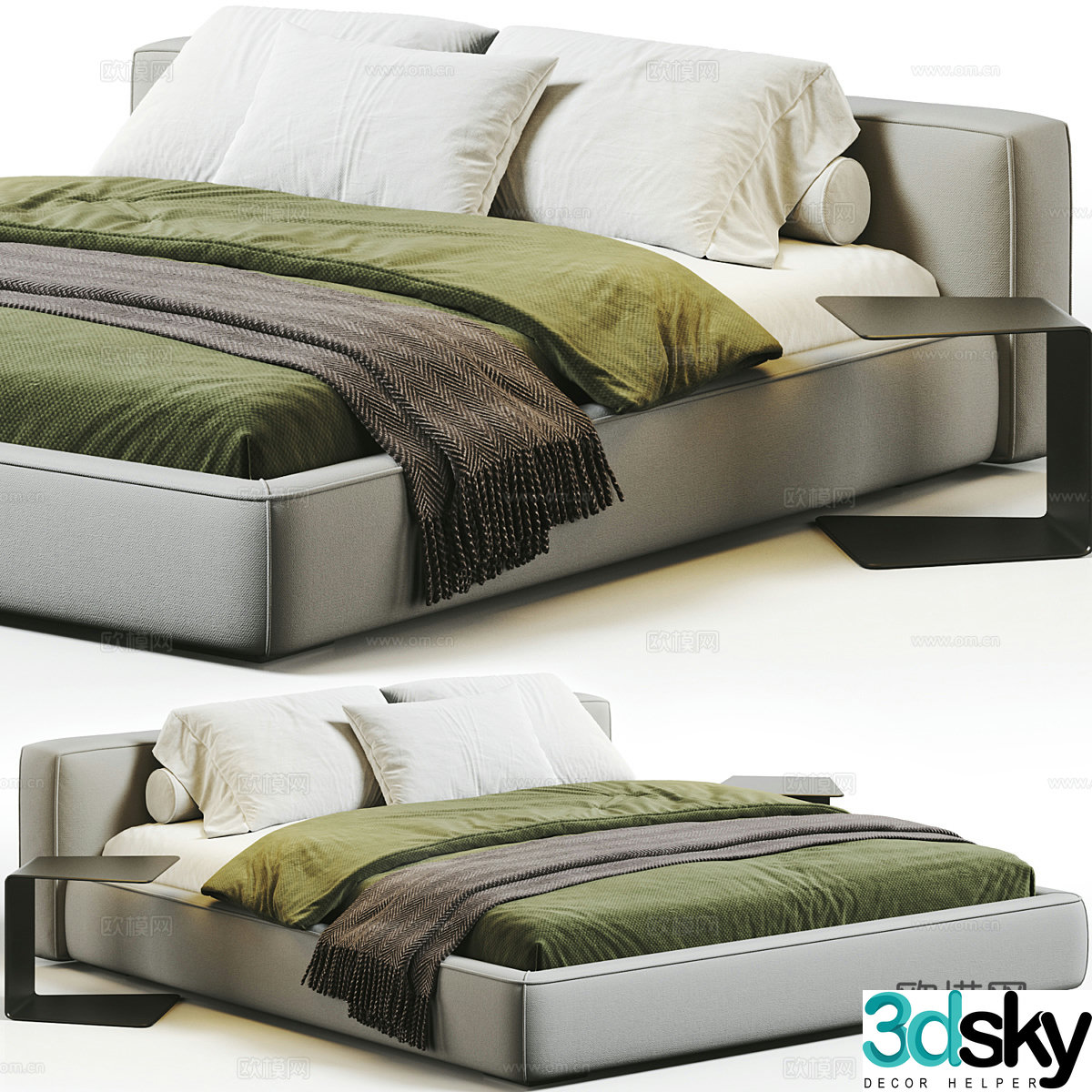 Modern Italian fabric double bed 3D model