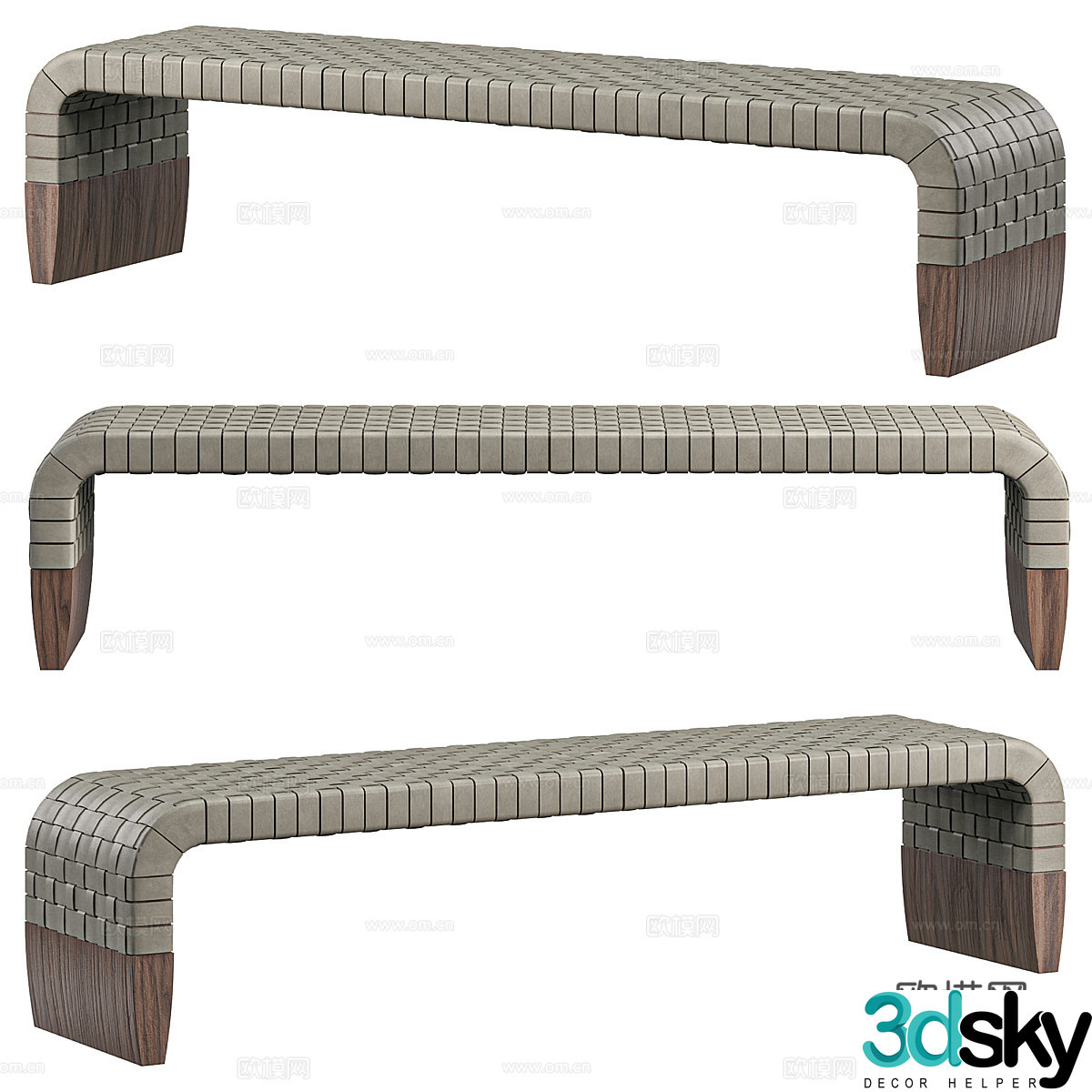New Chinese style light luxury leather bench 3D model