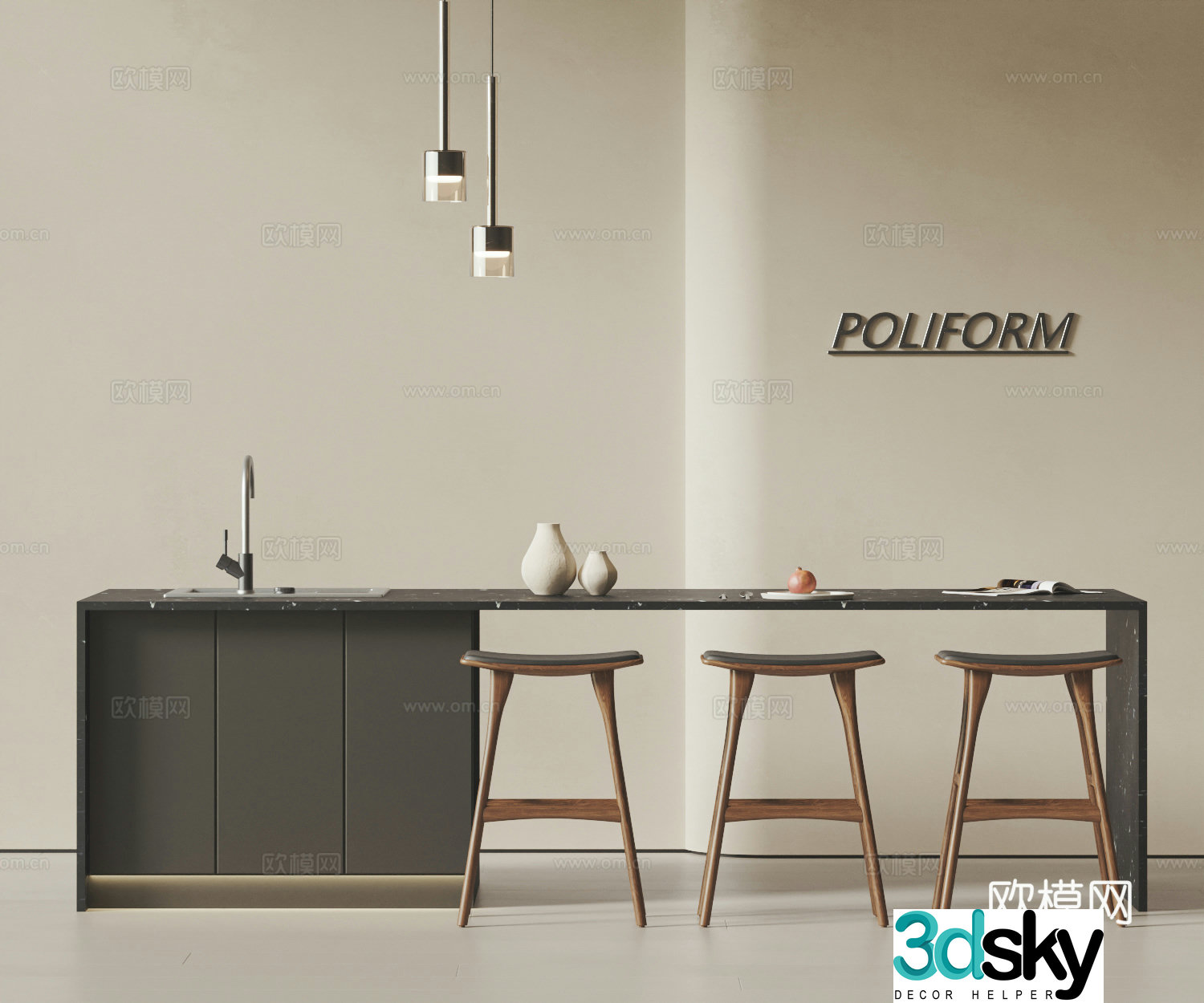 POLIFORM modern bar chair combination bar stool bar chair chandeliers Nakajima 3D model