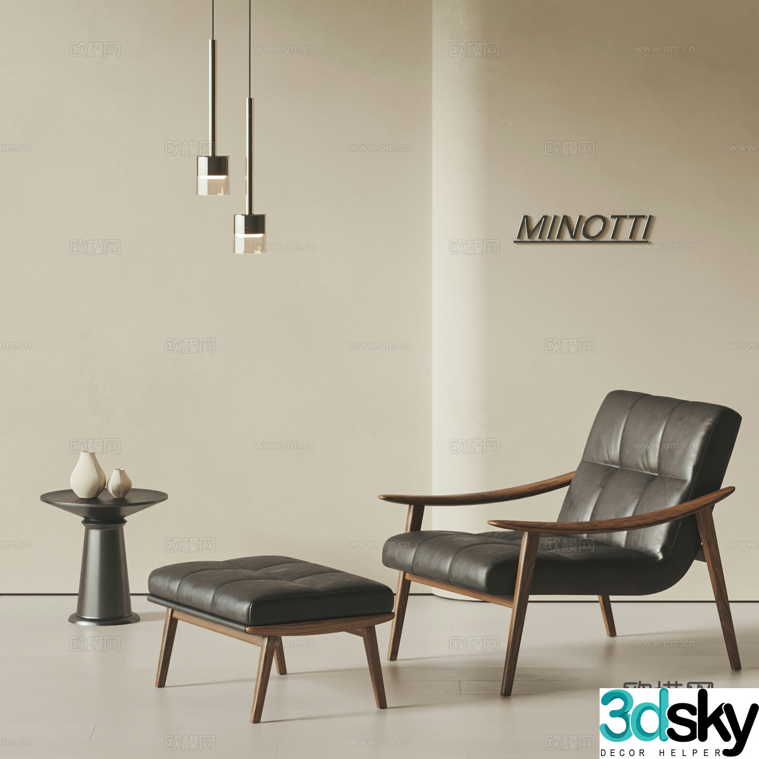 Minotti modern leisure chair sofa chair footrest stool chandeliers side table medieval style 3d model