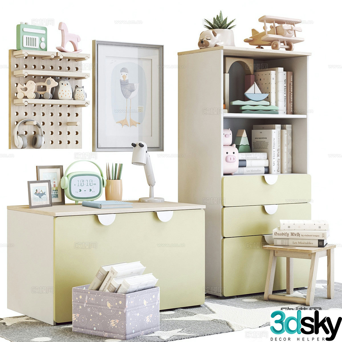 Children’s table and chairs Children’s supplies Children’s equipment Children’s bookcase Children’s toys Children’s desk 3D model