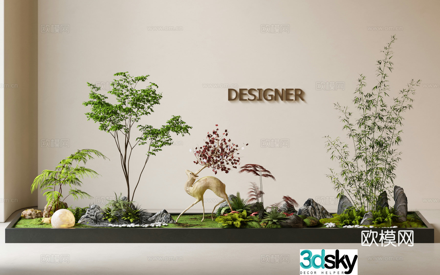 Modern interior landscape Landscape Landscape Tree Stone Landscape Sketch New Chinese Stone 3D Model
