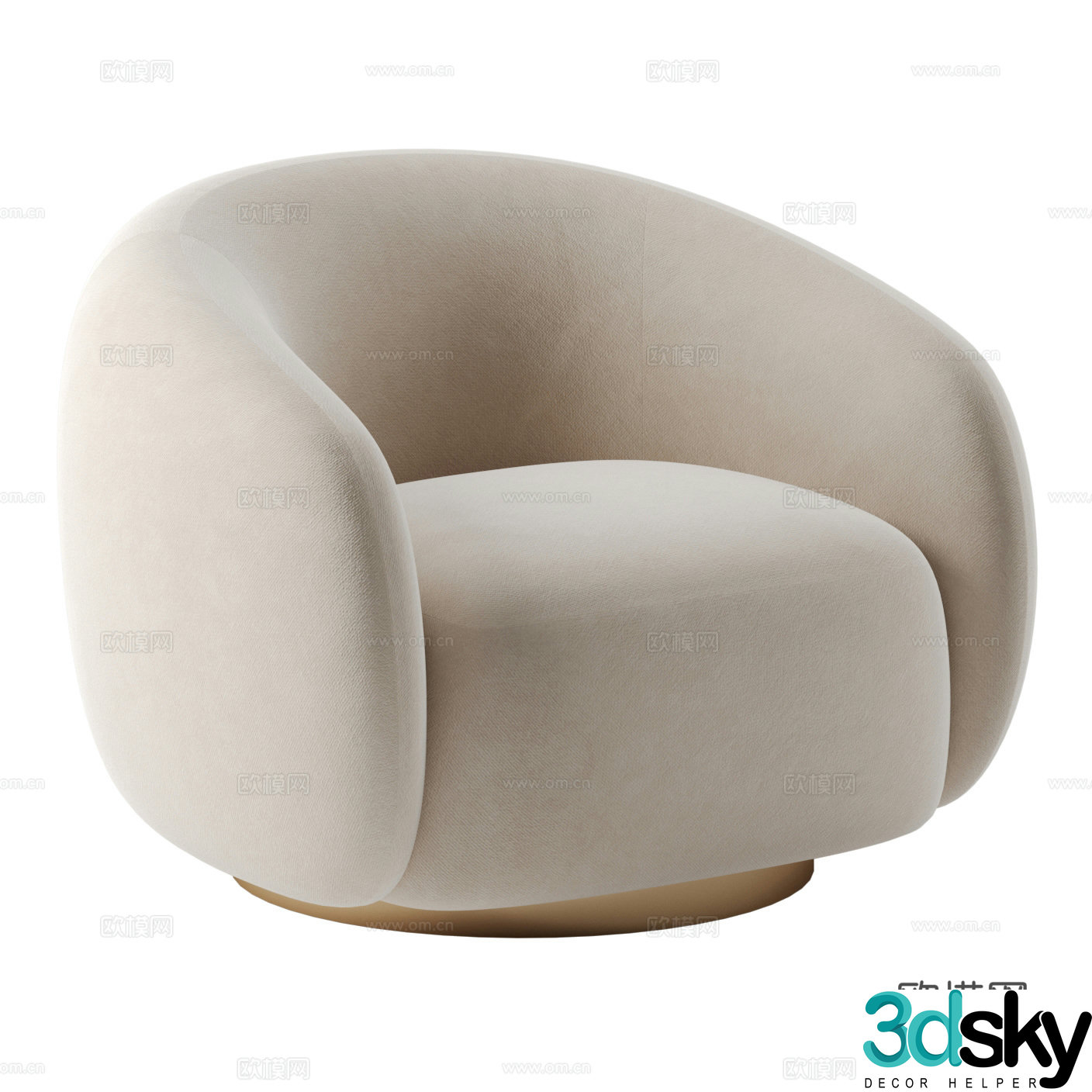 Modern cream style fabric lounge chair 3d model