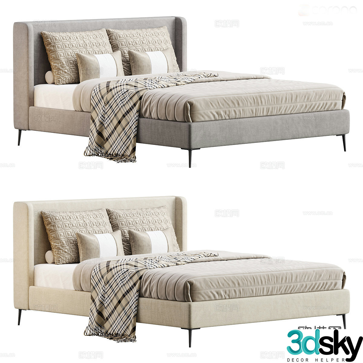 New Chinese style fabric double bed 3D model