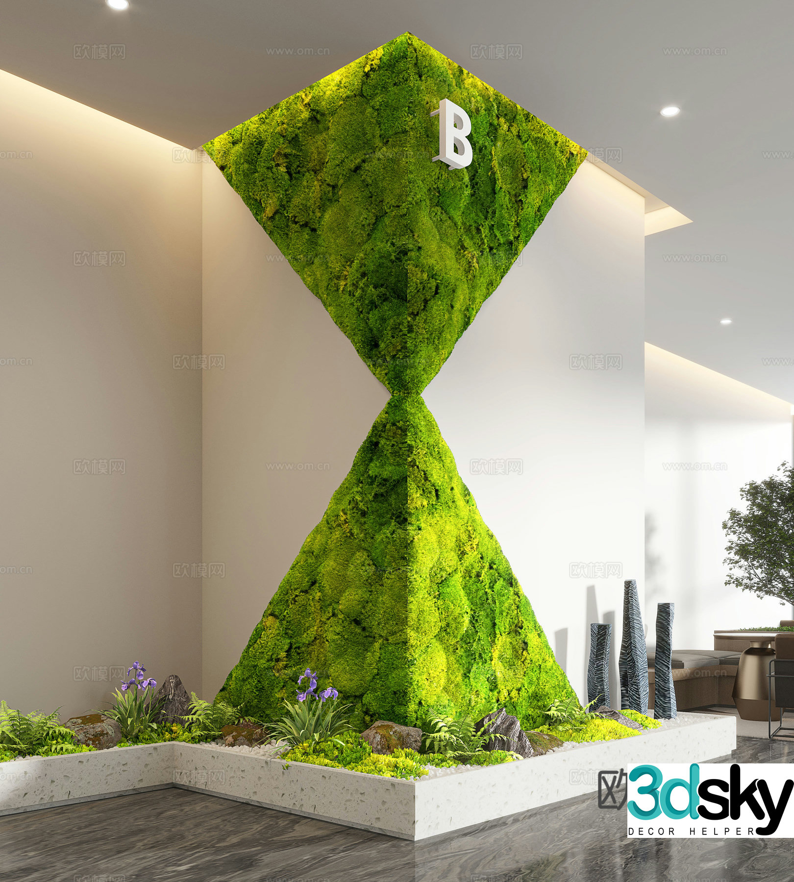Modern interior landscape landscaping moss landscape plant wall immortal moss wall 3d model