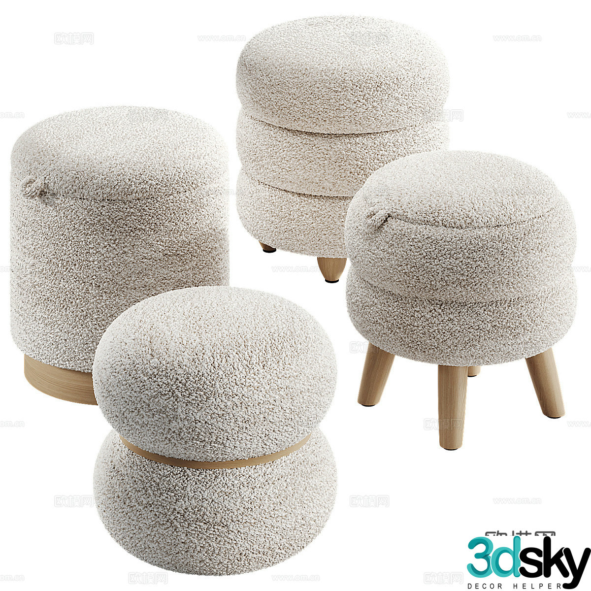 Modern cream style fabric stool 3d model