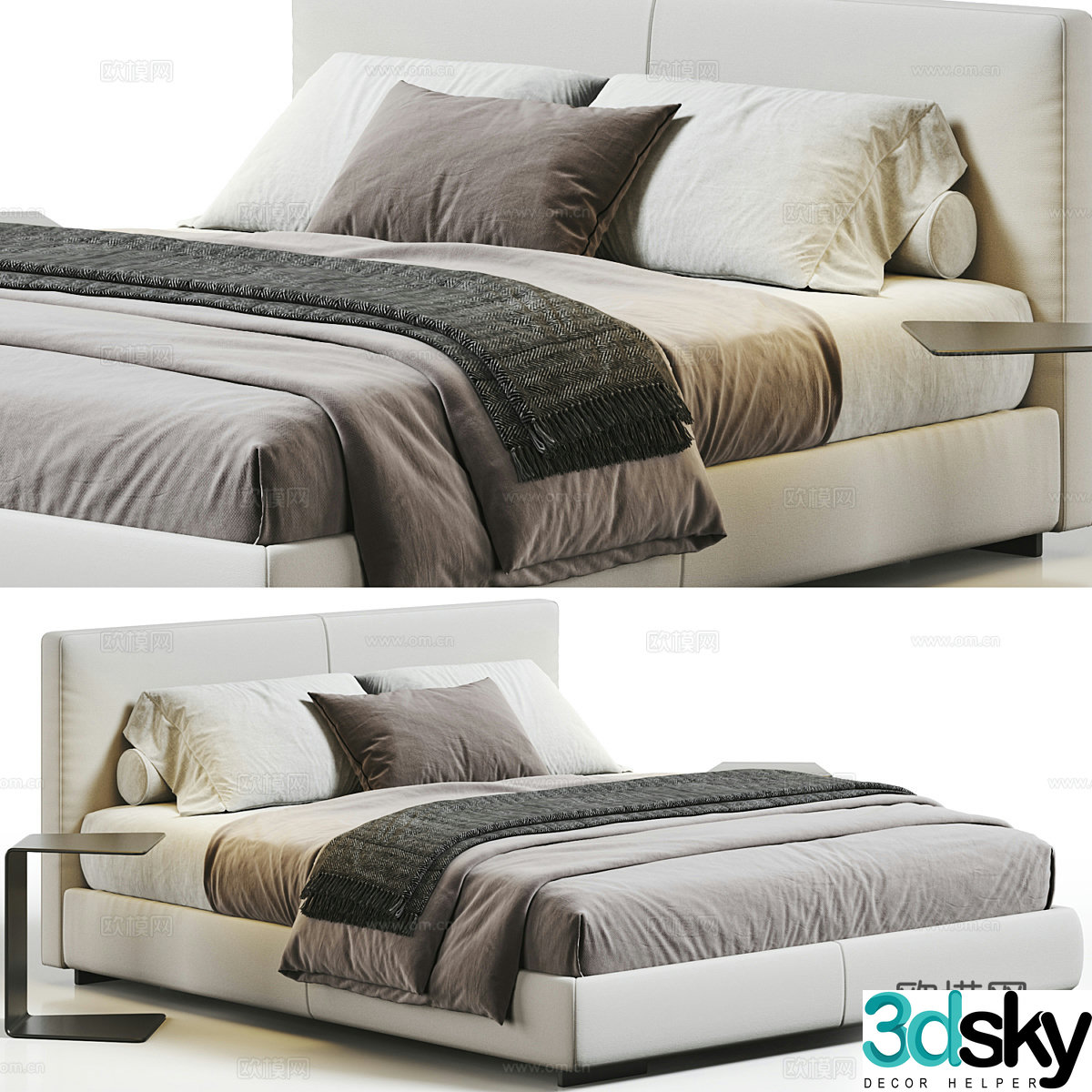 Modern Italian fabric double bed 3D model