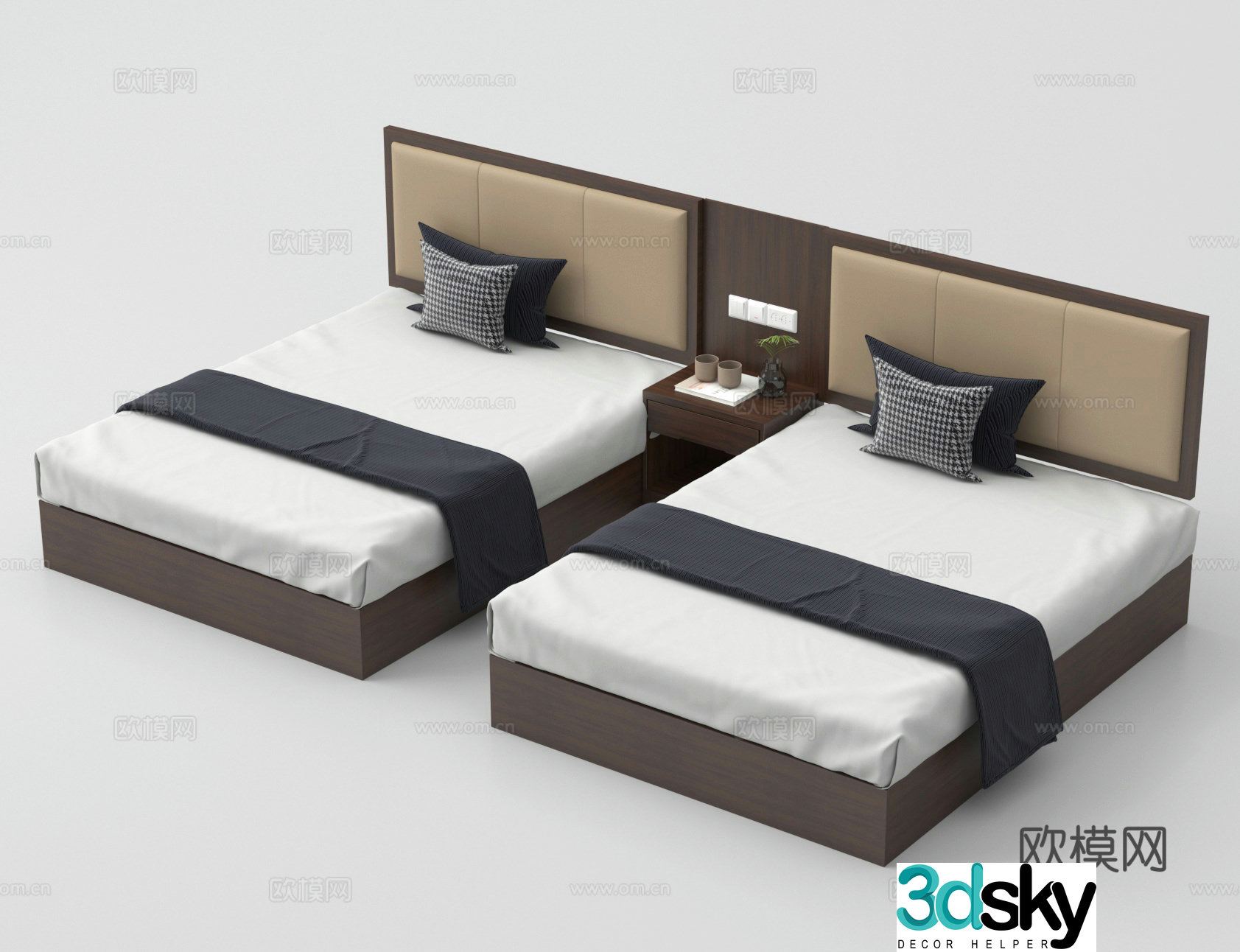 Hotel bed Twin bed One-piece bed Double bed 3D model