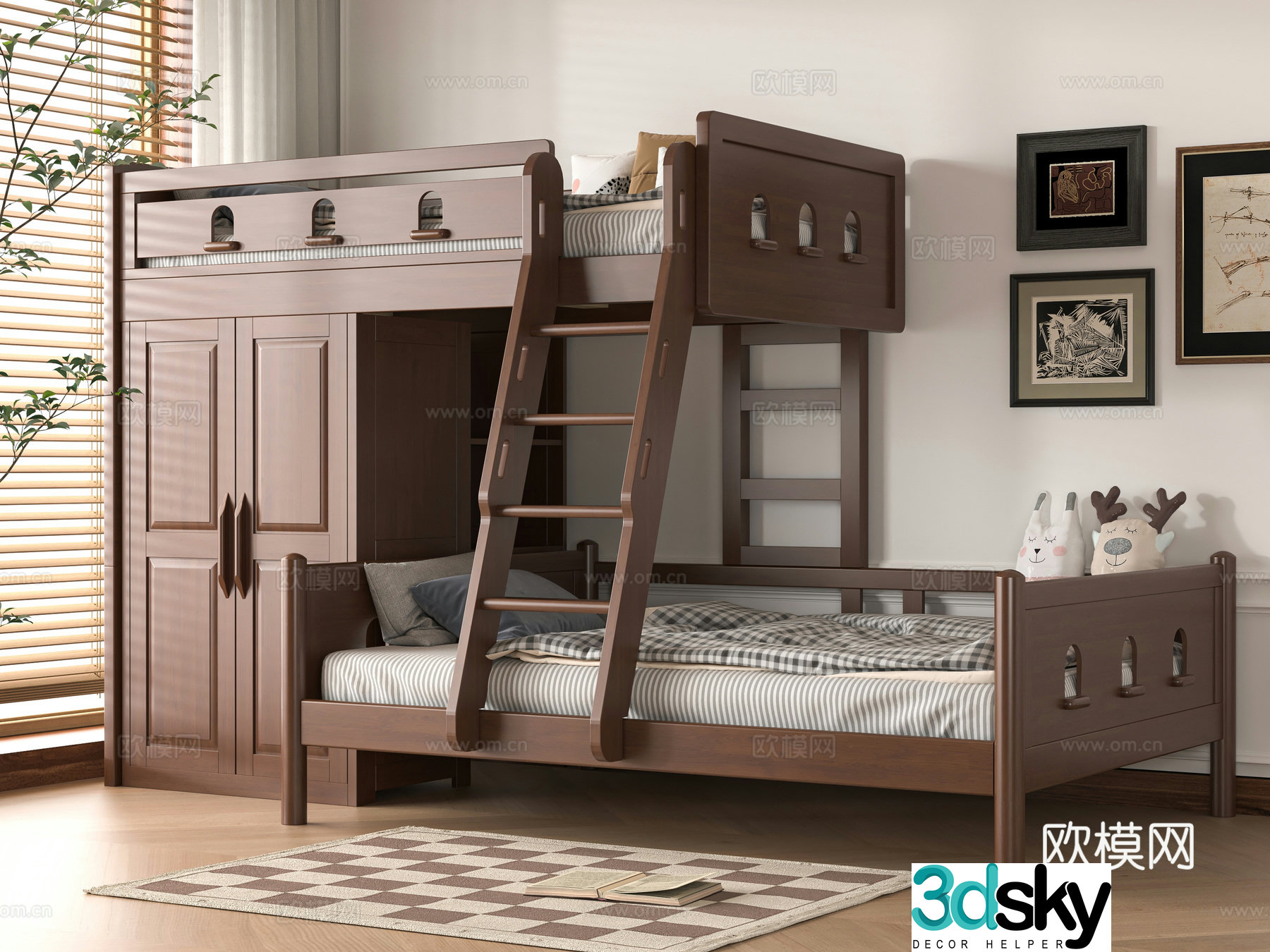 3D model of medieval style solid wood on and off the bed