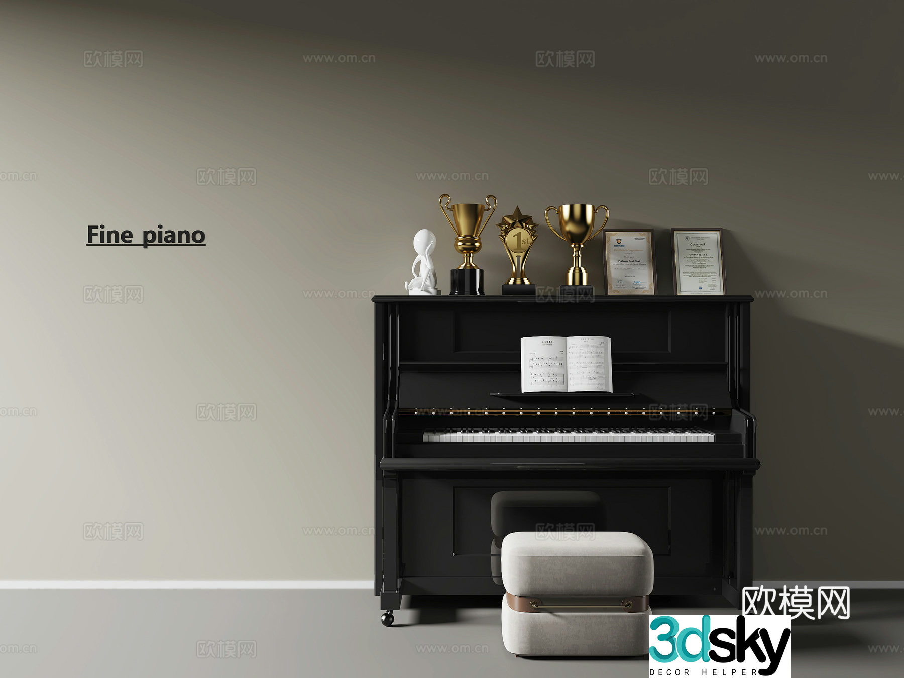 modern piano stool trophy 3d model
