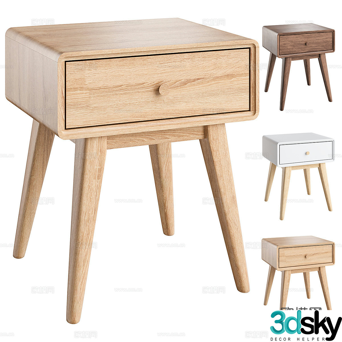 Modern Nordic log wind bedside table 3d model