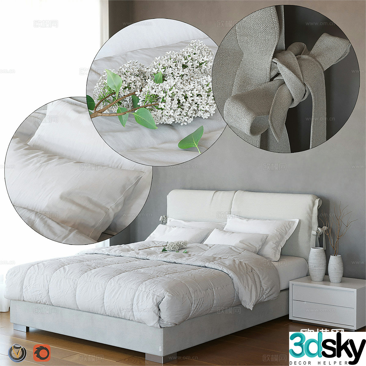 Greco Strom Modern Double Bed Fabric Double Bed Minimalist Bed 3D Model