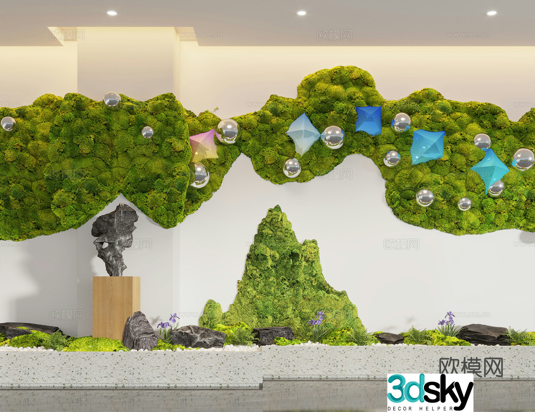 Modern interior landscape landscaping moss landscape plant wall immortal moss wall 3d model