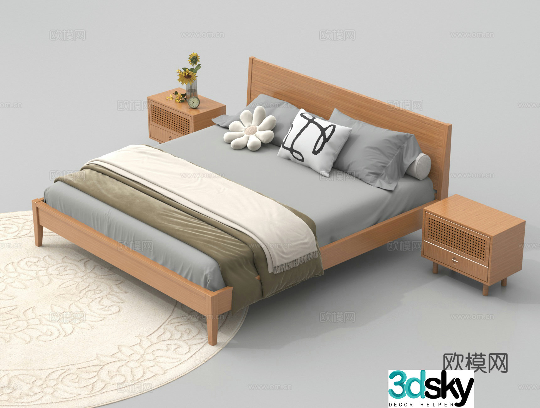 Double bed nightstand 3d model