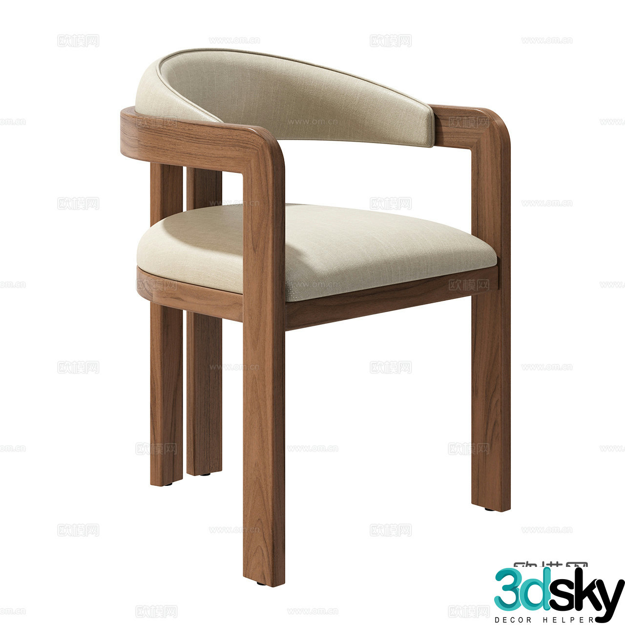 Set modern single chair dining chair fabric dining chair armchair log dining chair leisure chair 3d model
