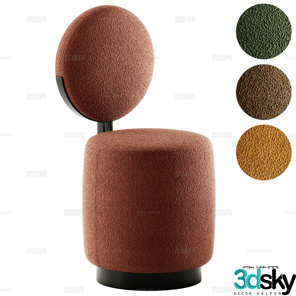New Chinese light luxury fabric single chair 3D model