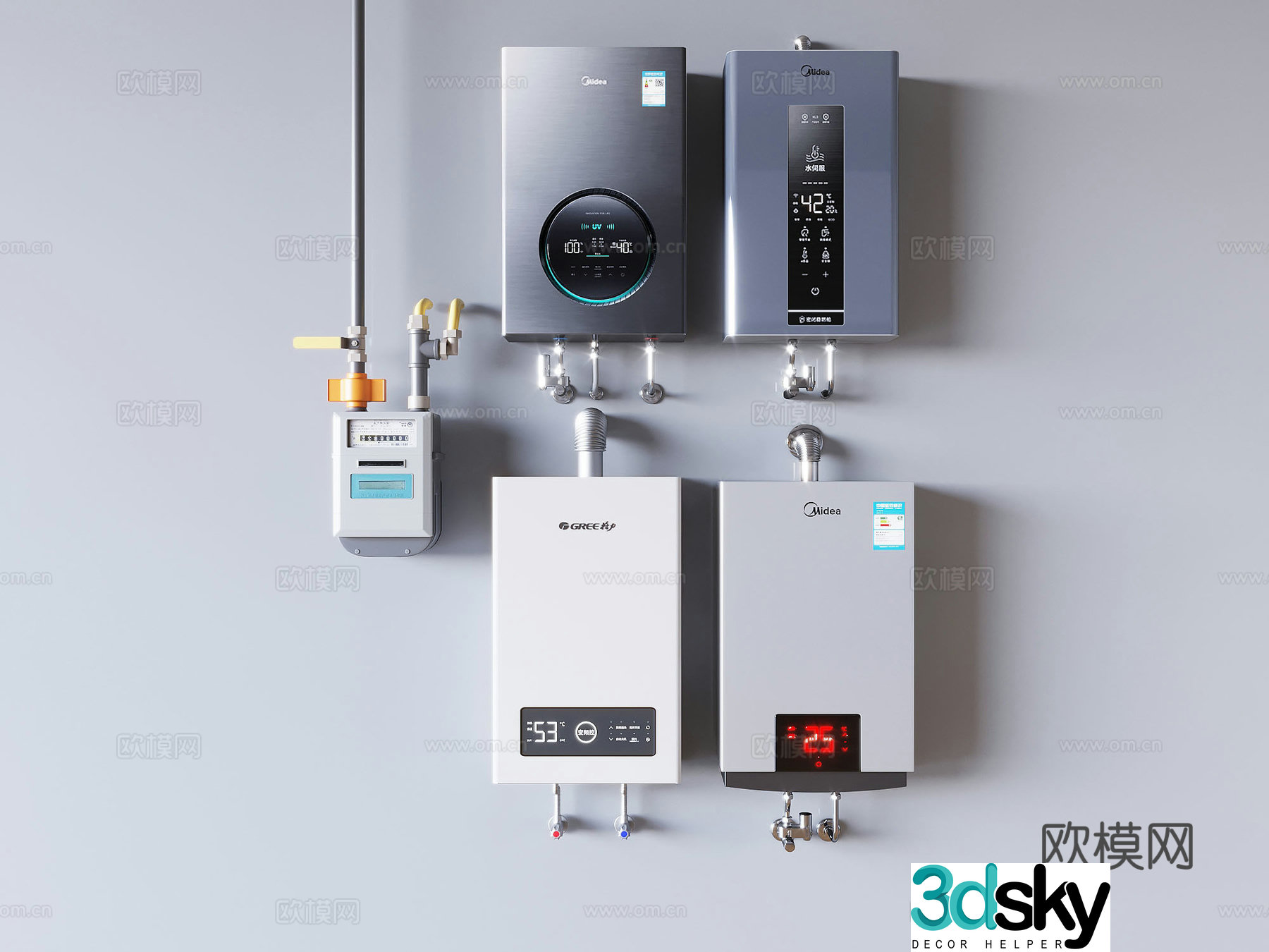 Gas water heater wall-mounted furnace gas meter gas valve 3D model