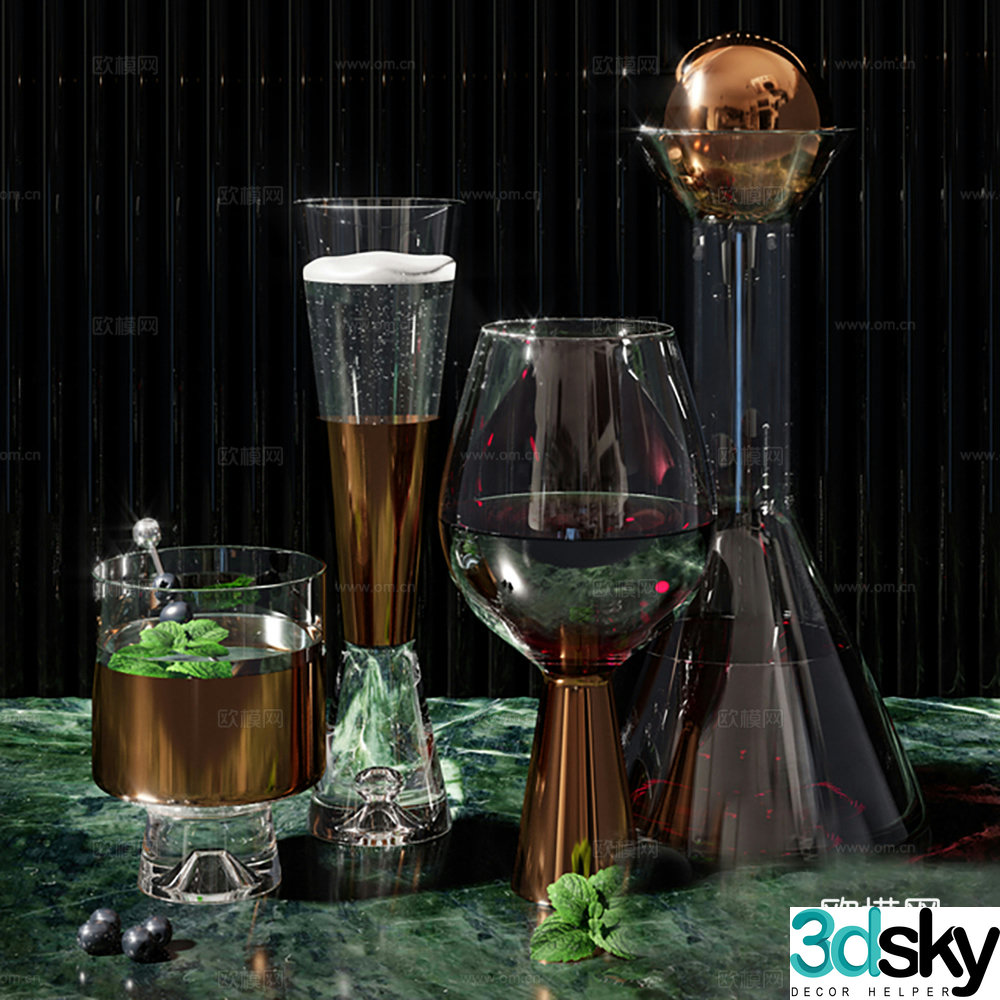 Wine and drink glassware 3d model