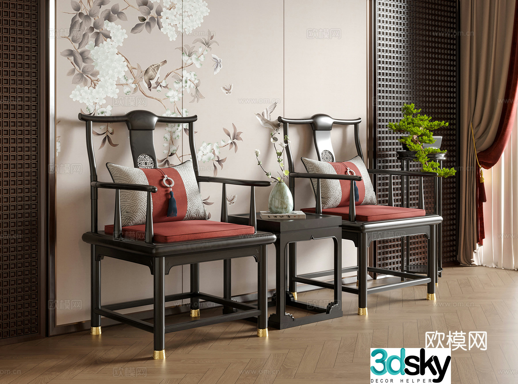 Chinese dining chair single chair tea chair leisure chair 3d model