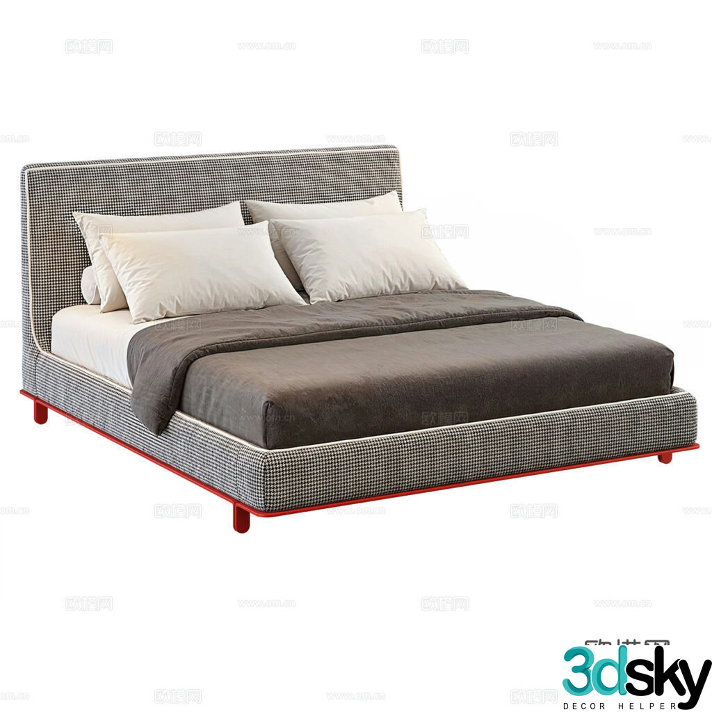 Modern Italian fabric double bed 3D model