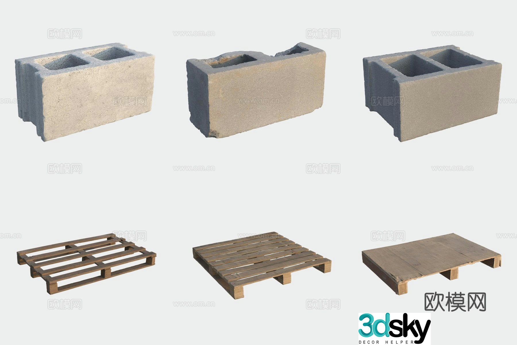 Hollow brick wood shelf shelf 3d model