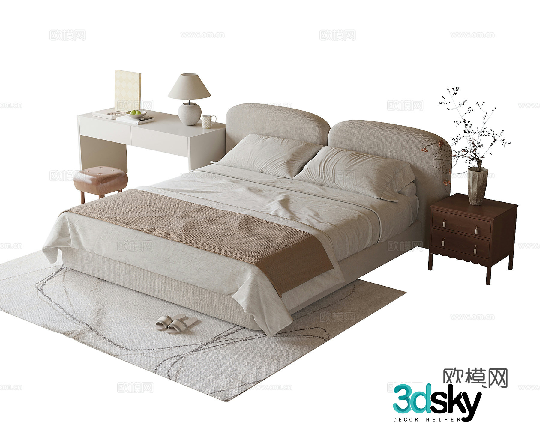 Modern children’s bed nightstand children’s desk chair 3d model