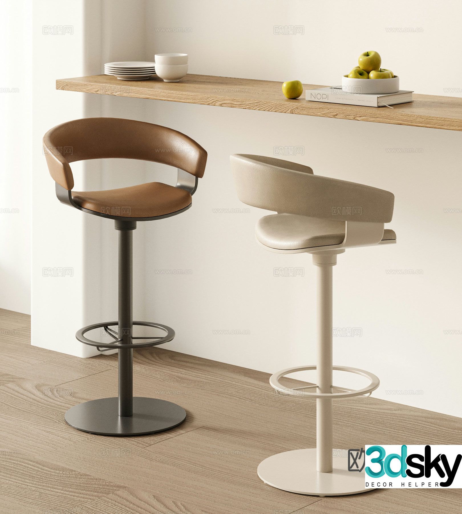 Modern bar chair combination bar chair rotary bar chair bar chair combination leather bar chair gold 3d model