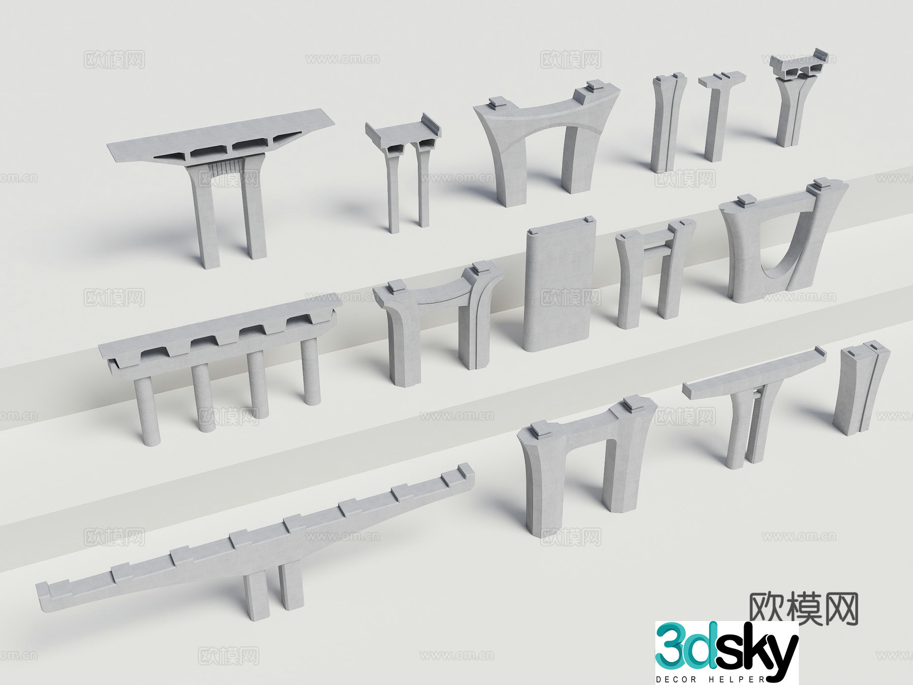 Modern elevated bridge piers high-speed rail piers viaduct columns small box girder piers continuous beam piers 3D model
