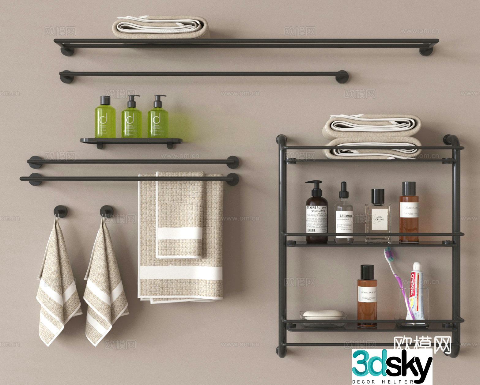 Towel rack Toilet supplies Bathroom storage rack Wall rack 3D model